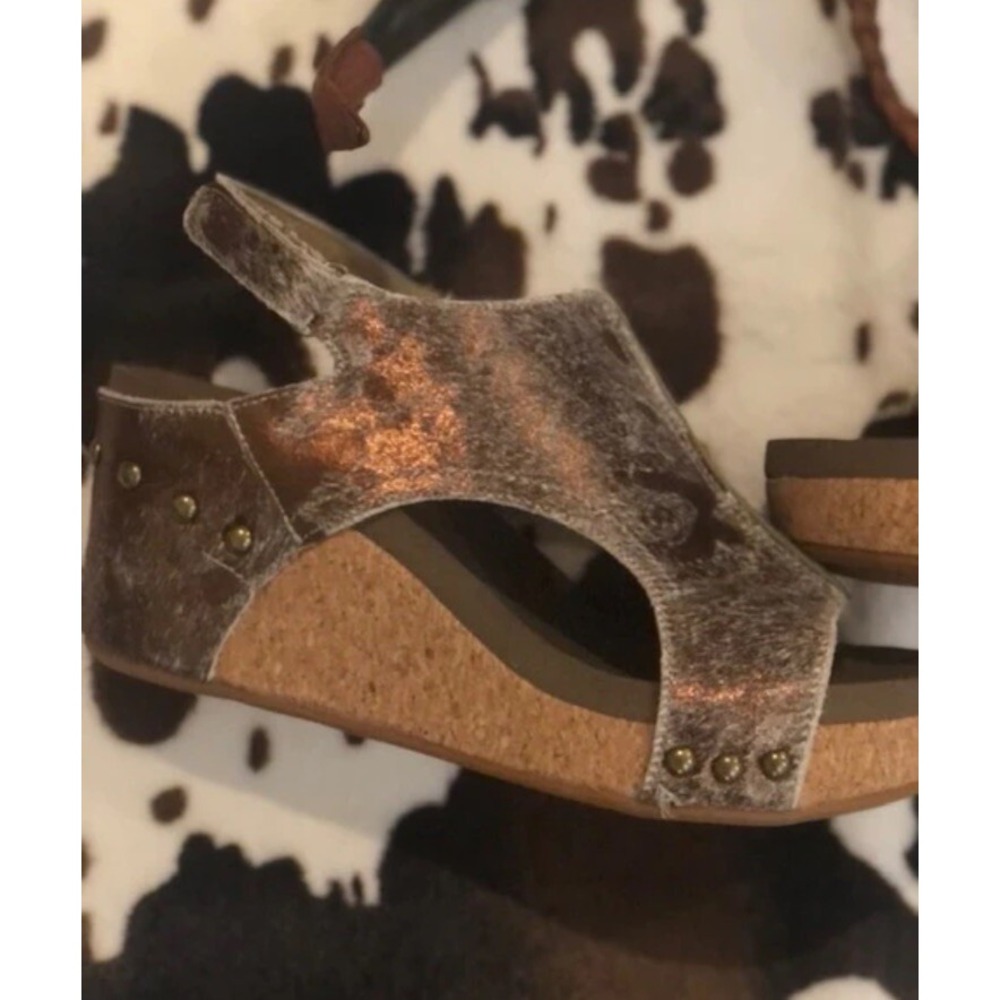 Corkys Pasture Wedge Women's Sandals Hair - On Cowhide‎ Western Size 9 New - Picture 4 of 5